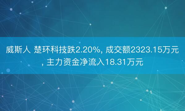 威斯人 楚环科技跌2.20%, 成交额2323.15万元, 主力资金净流入18.31万元