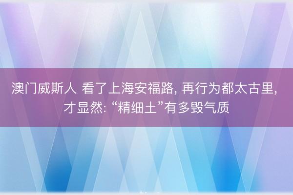 澳门威斯人 看了上海安福路, 再行为都太古里, 才显然: “精细土”有多毁气质